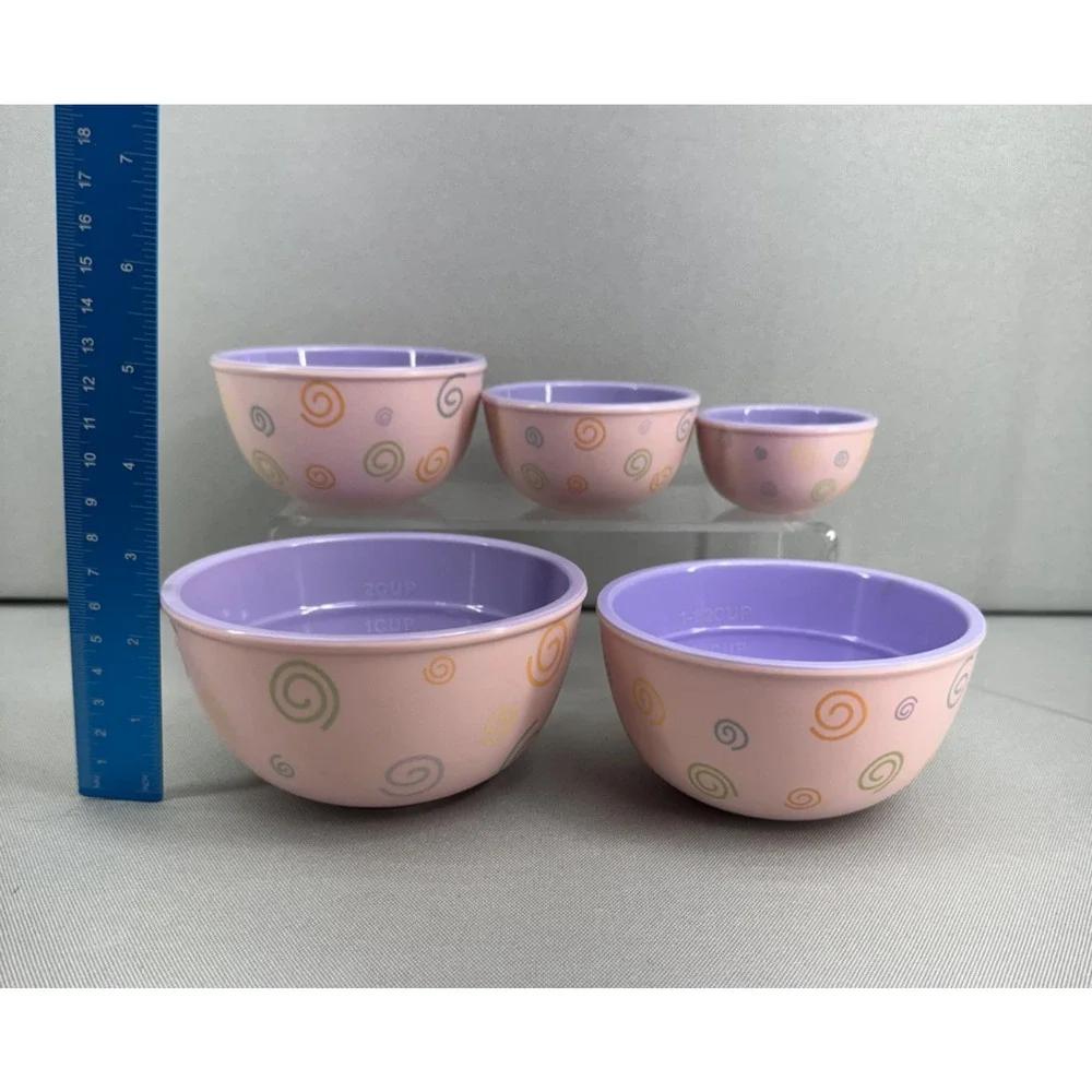 Melamine Nesting Measuring Cups Set of 5 Pink Purple Swirl Kitsch Kitchen